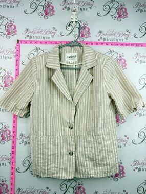 Evidnt blazer T-shirt style Beige Striped Short-Sleeve Notch Collar Blazer